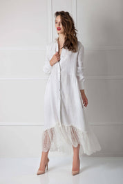  White Linen Dress with Lace and Buttons Product Amoralle