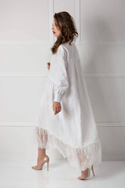  White Linen Dress with Lace and Buttons Product Amoralle