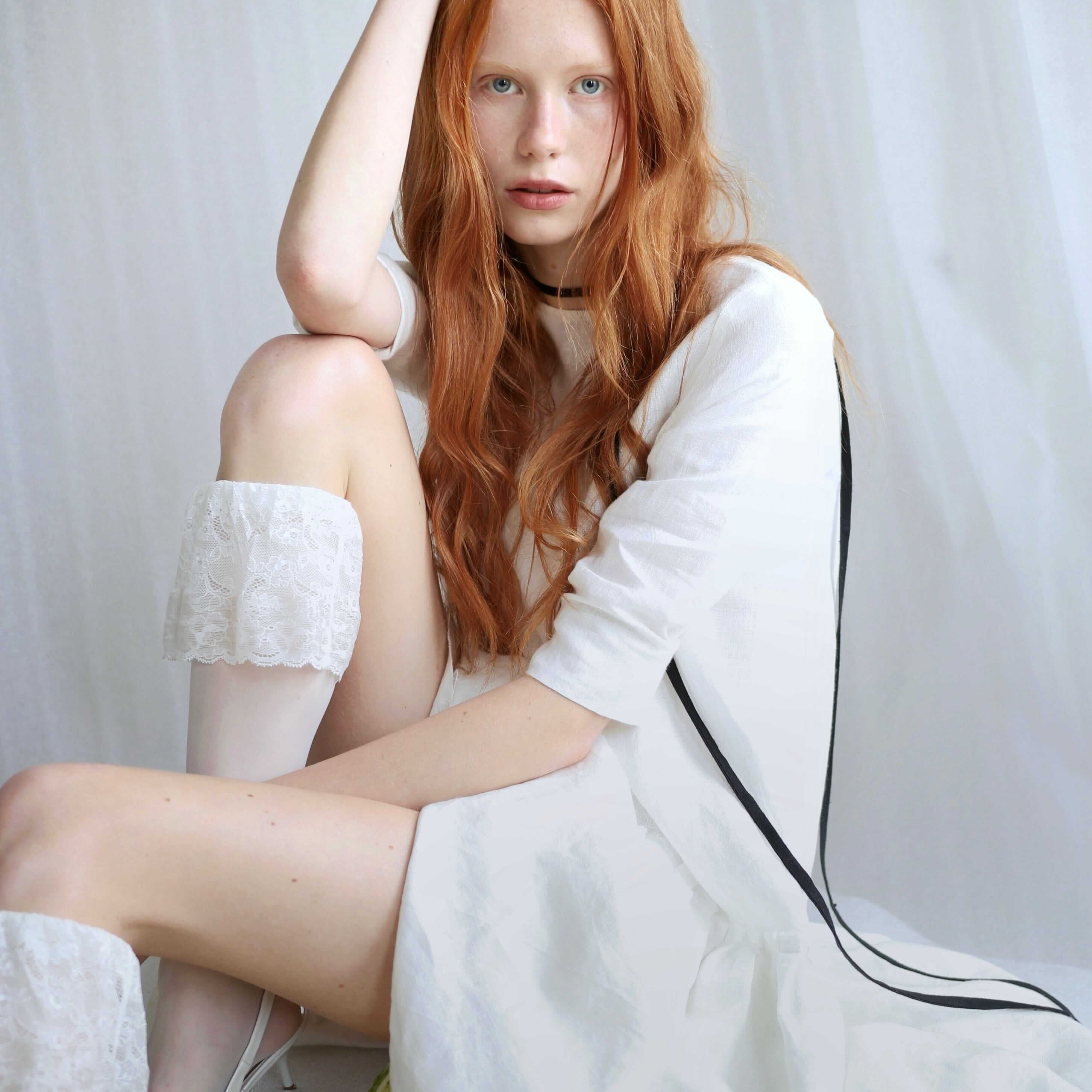  White Linen Dress With Pockets Product Amoralle