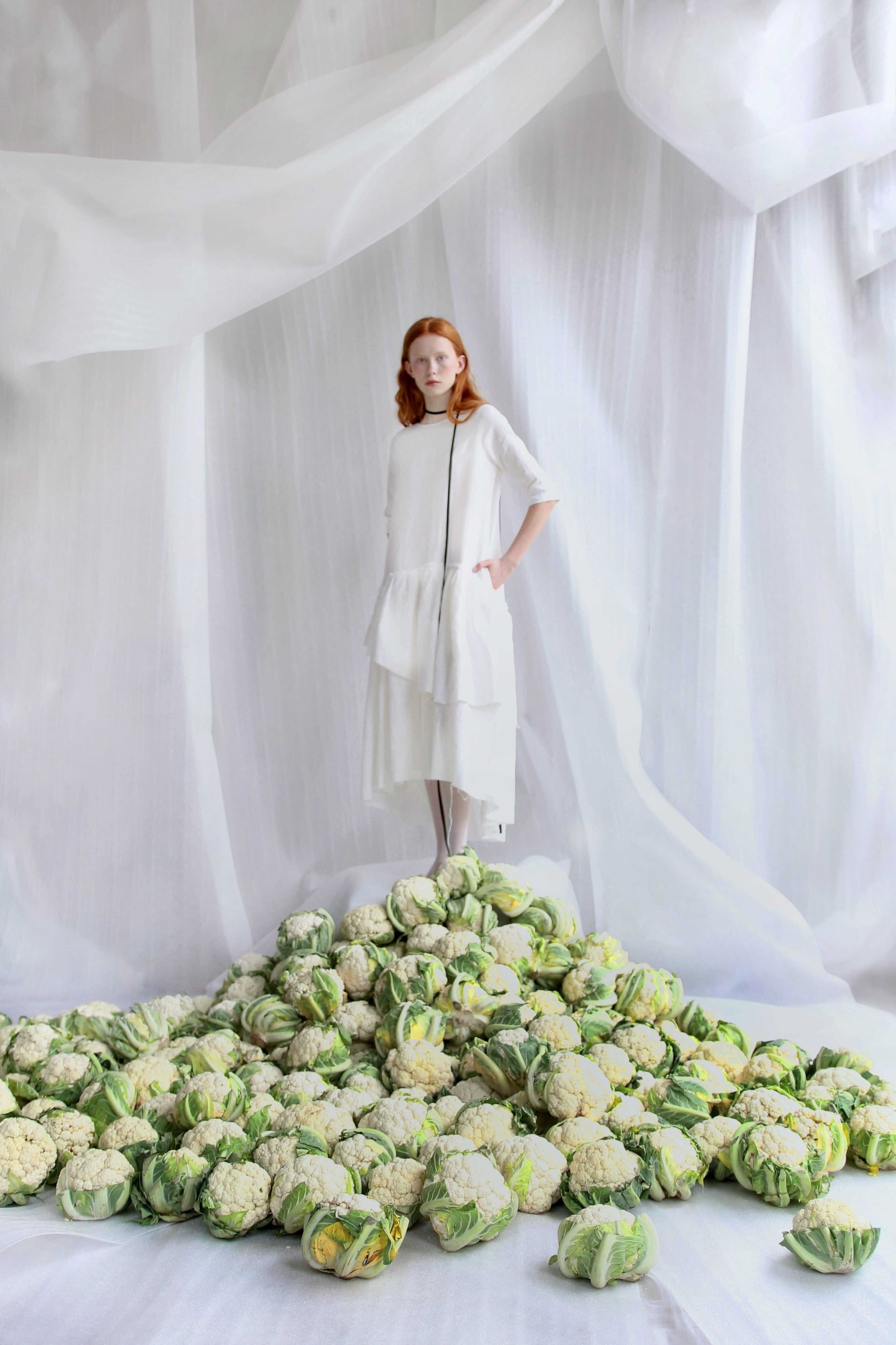  White Linen Dress With Pockets Product Amoralle