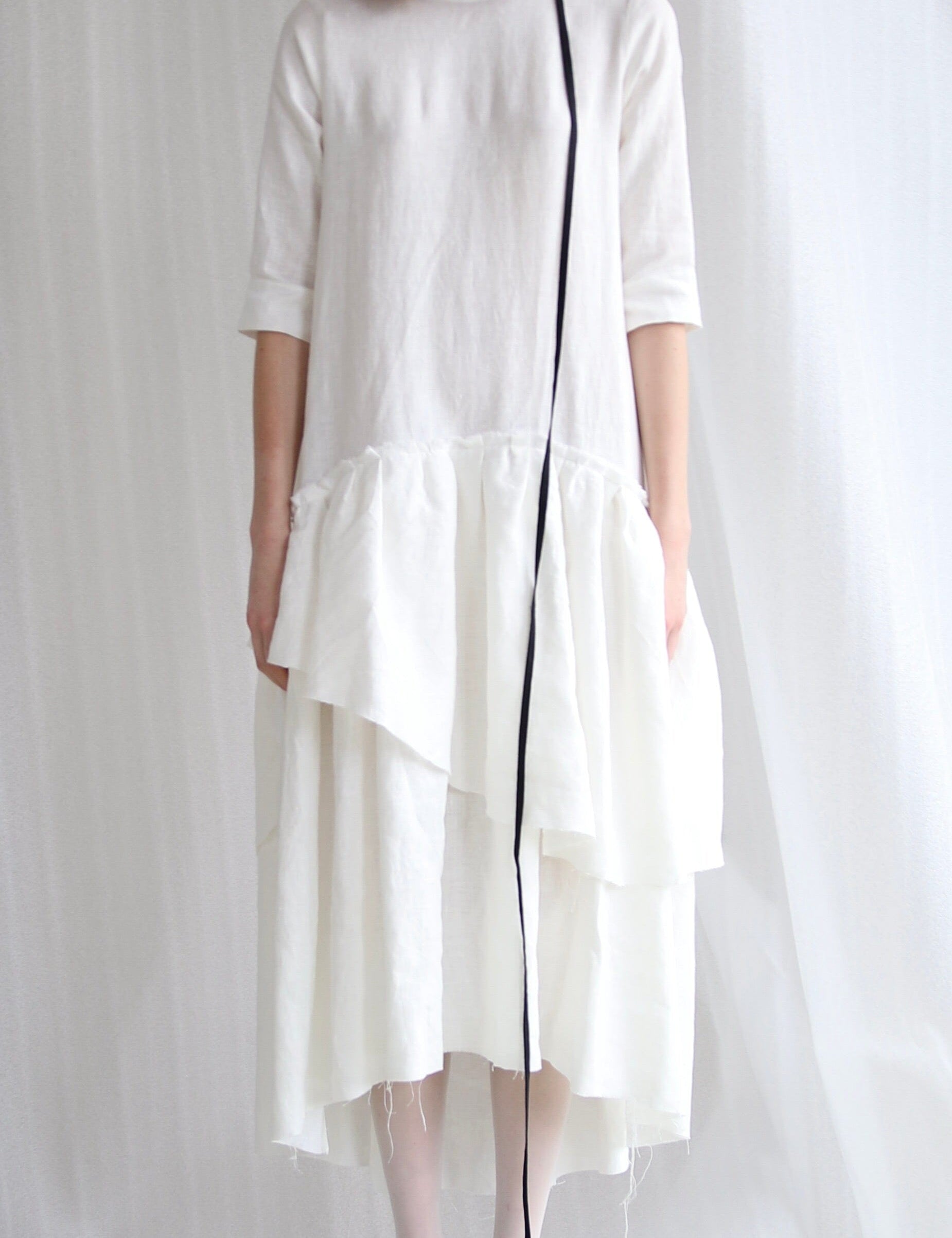  White Linen Dress With Pockets Product Amoralle