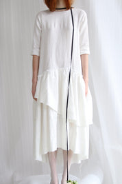  White Linen Dress With Pockets Product Amoralle