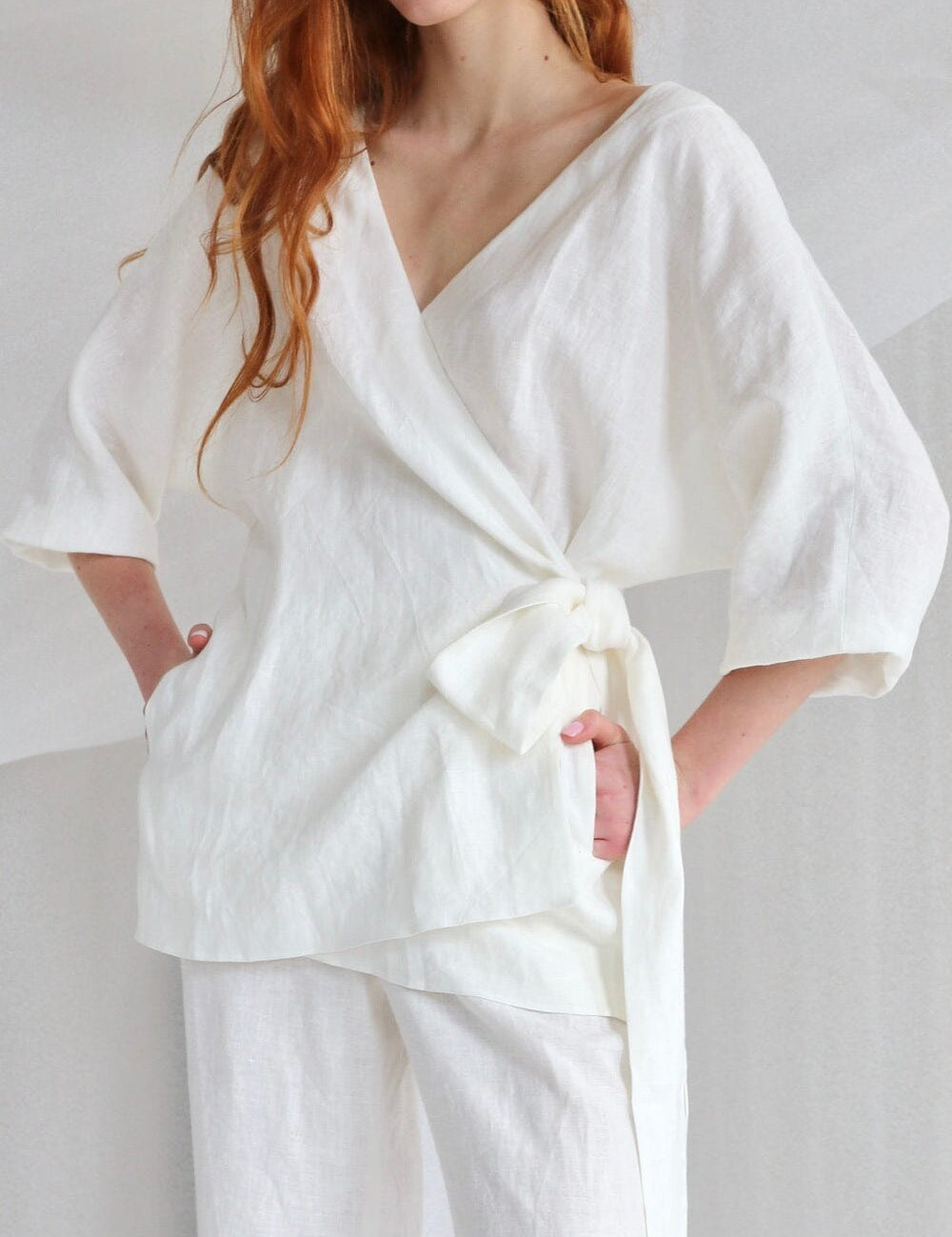  White Linen Set Wrap - Jacket And Trousers Product Amoralle