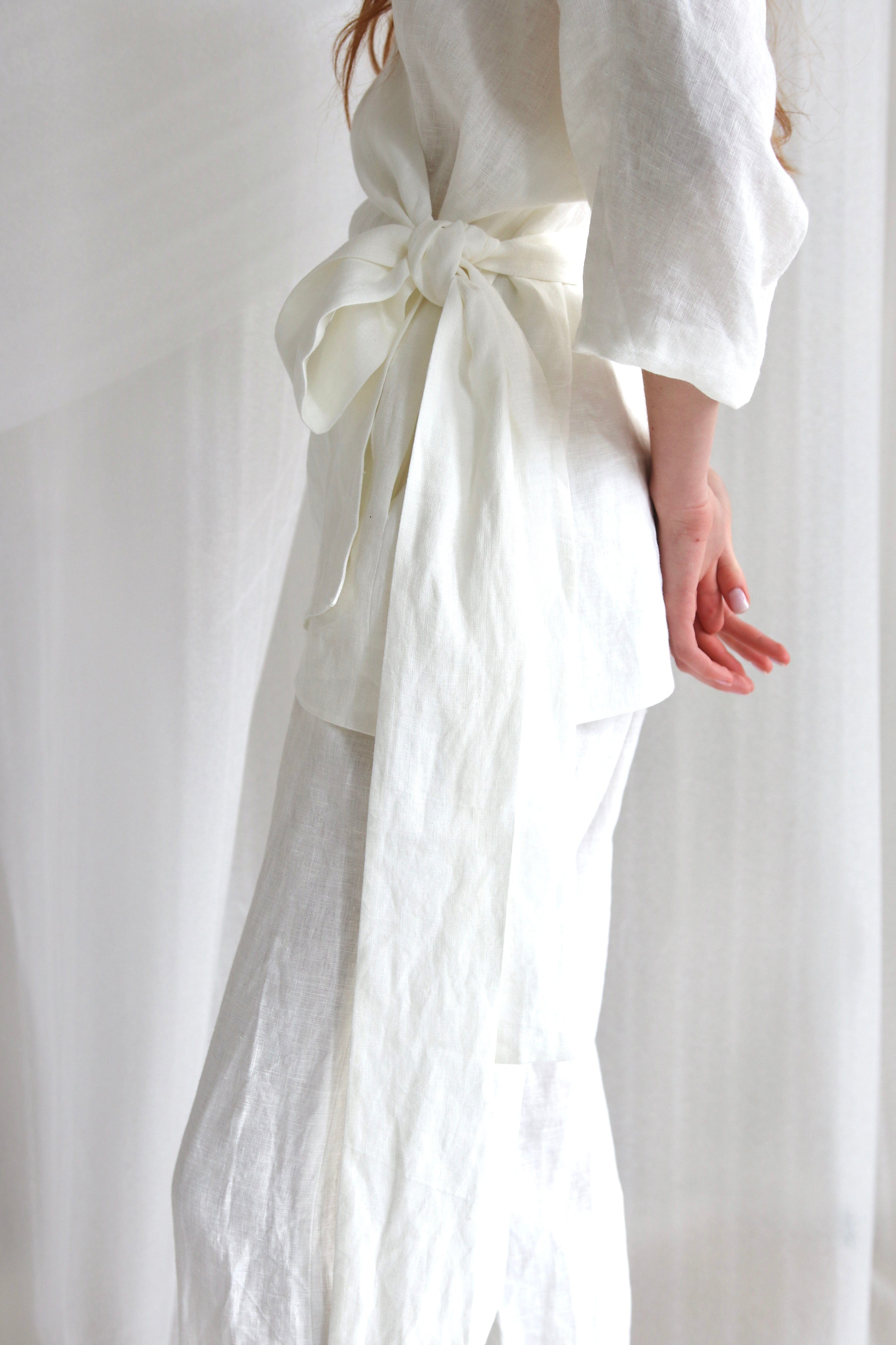  White Linen Set Wrap - Jacket And Trousers Product Amoralle