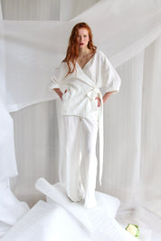  White Linen Set Wrap - Jacket And Trousers Product Amoralle