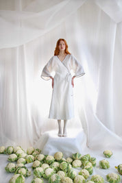  White Linen Wrap Dress With Black Details Product Amoralle