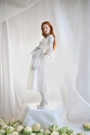  White Linen Wrap Dress With Black Details Product Amoralle