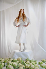  White Linen Wrap Dress With Black Details Product Amoralle