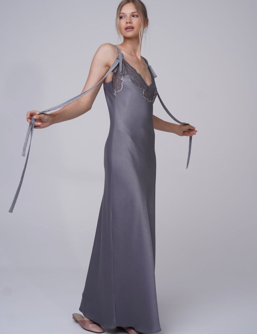  Come With Me Satin Slip Grey Product SIA Glamoralle