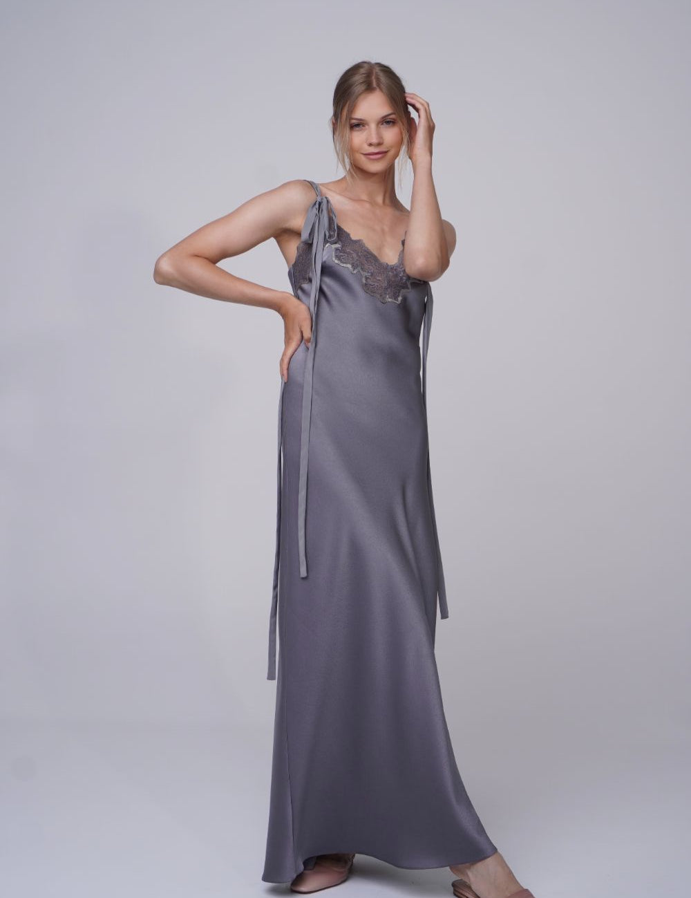  Come With Me Satin Slip Grey Product SIA Glamoralle