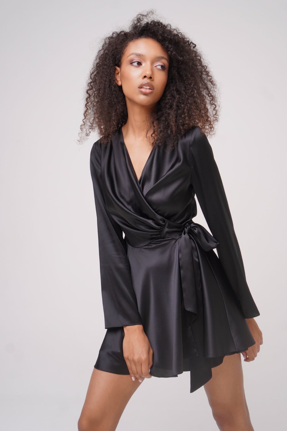  Dancing Mini Silk Wrap Gown Black Product SIA Glamoralle