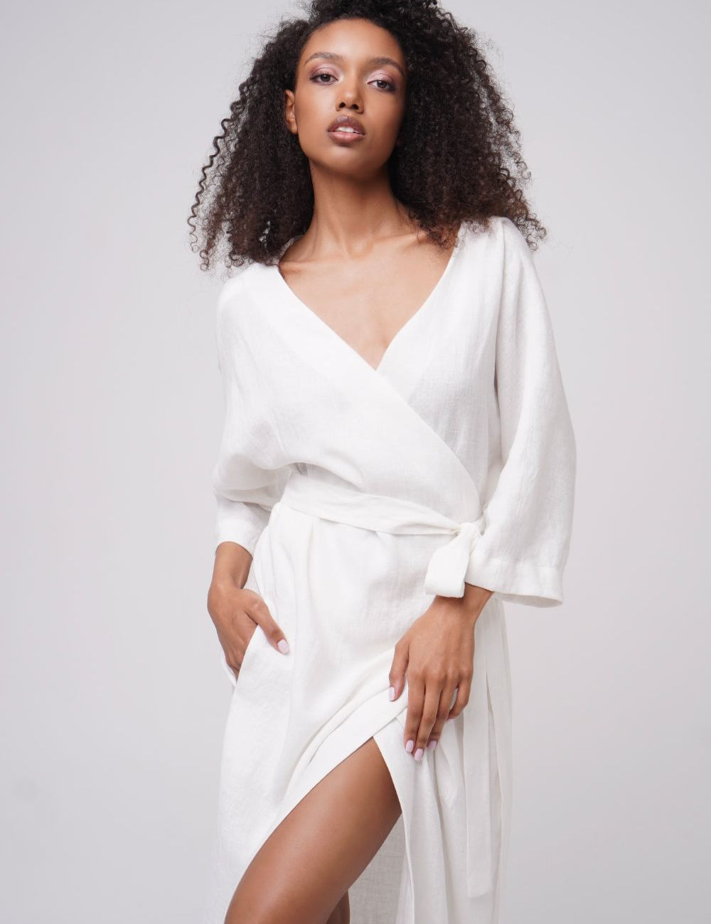  Feel The Magic Linen Wrap Dress White Product SIA Glamoralle