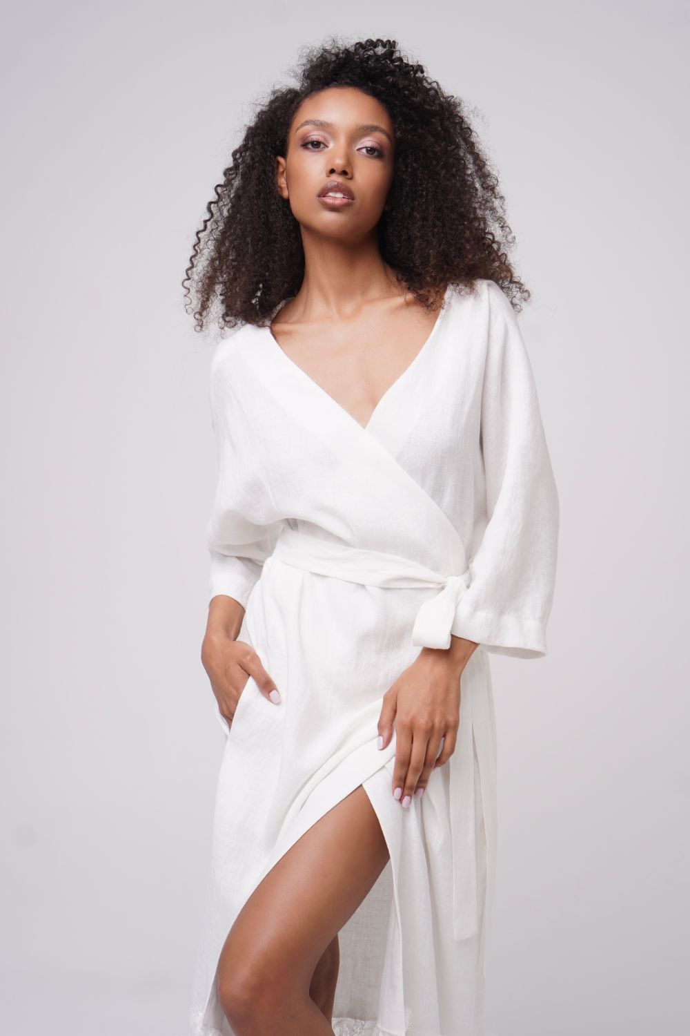  Feel The Magic Linen Wrap Dress White Product SIA Glamoralle