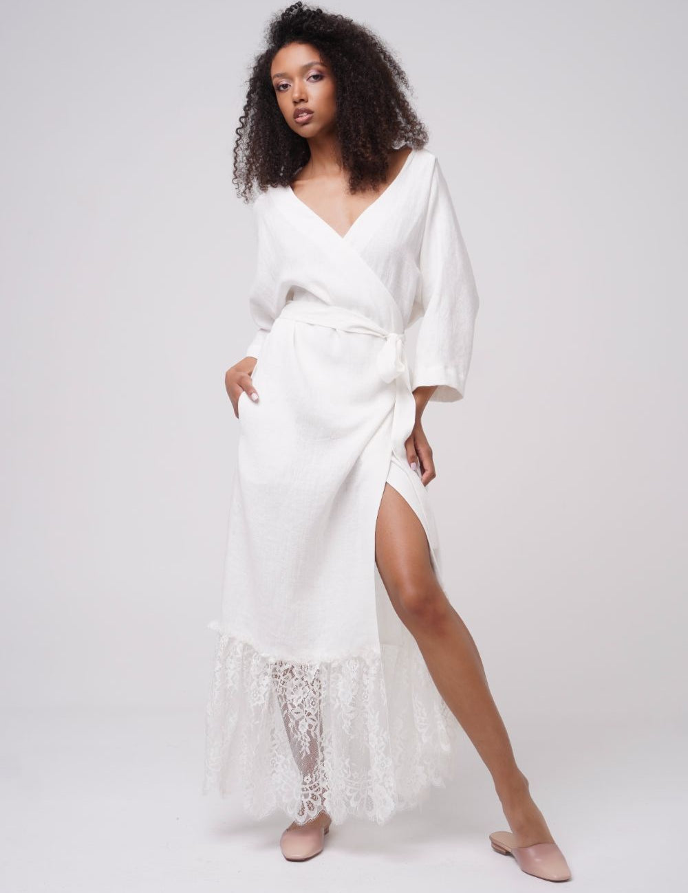  Feel The Magic Linen Wrap Dress White Product SIA Glamoralle
