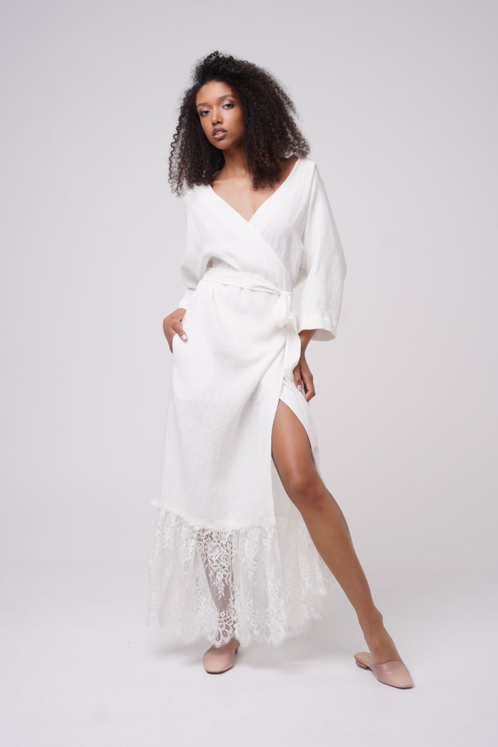  Feel The Magic Linen Wrap Dress White Product SIA Glamoralle