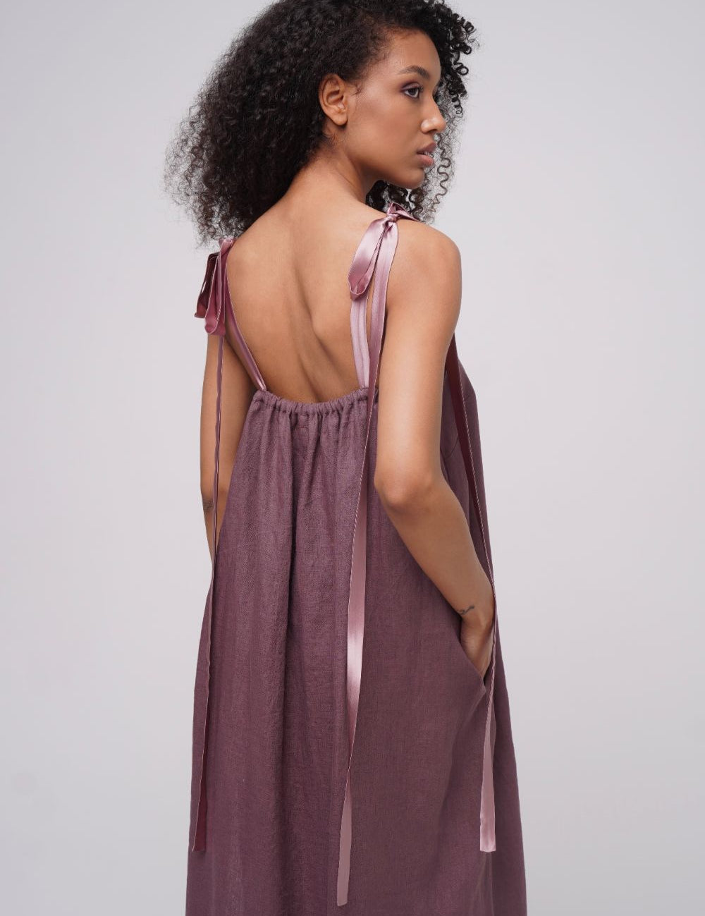  Light Romance Linen Dress Plum Product SIA Glamoralle
