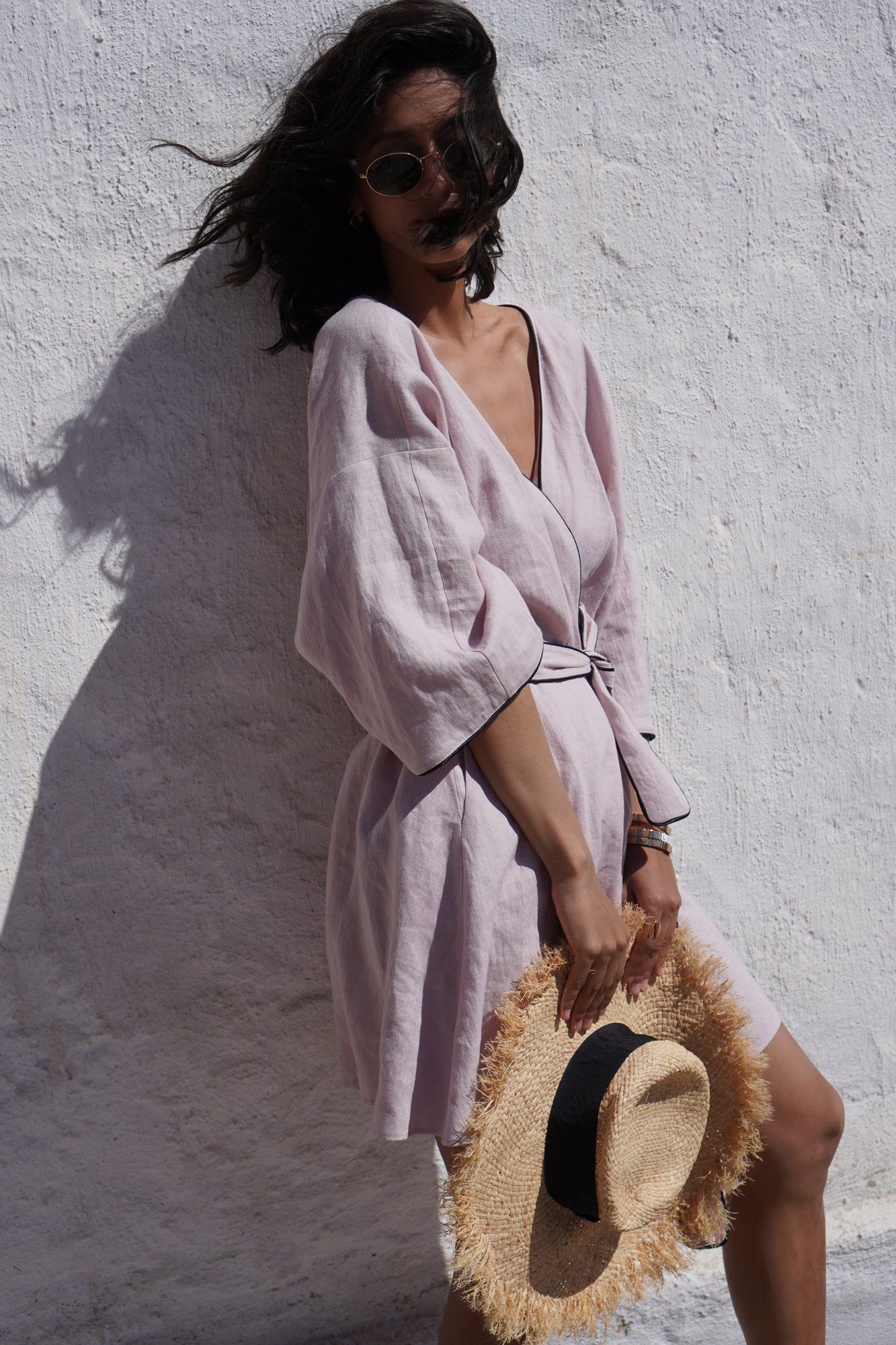  Morganite Blossom Linen Kimono Amoralle