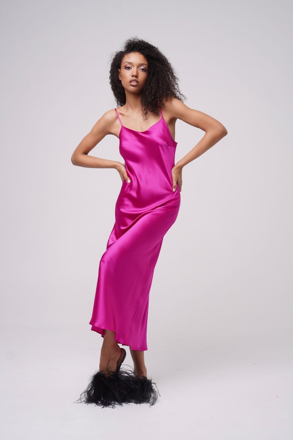 Silk Light Elysian Midi Slip Fuchsia Product SIA Glamoralle