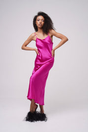  Silk Light Elysian Midi Slip Fuchsia Product SIA Glamoralle