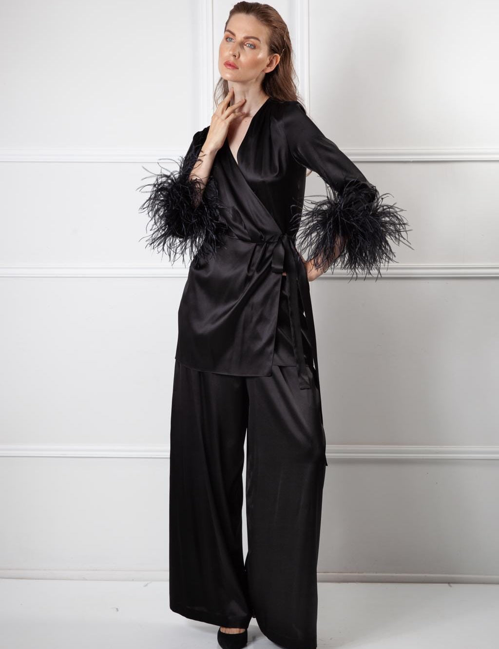  Stargazing Silk Kimono And Trousers Set Product Amoralle