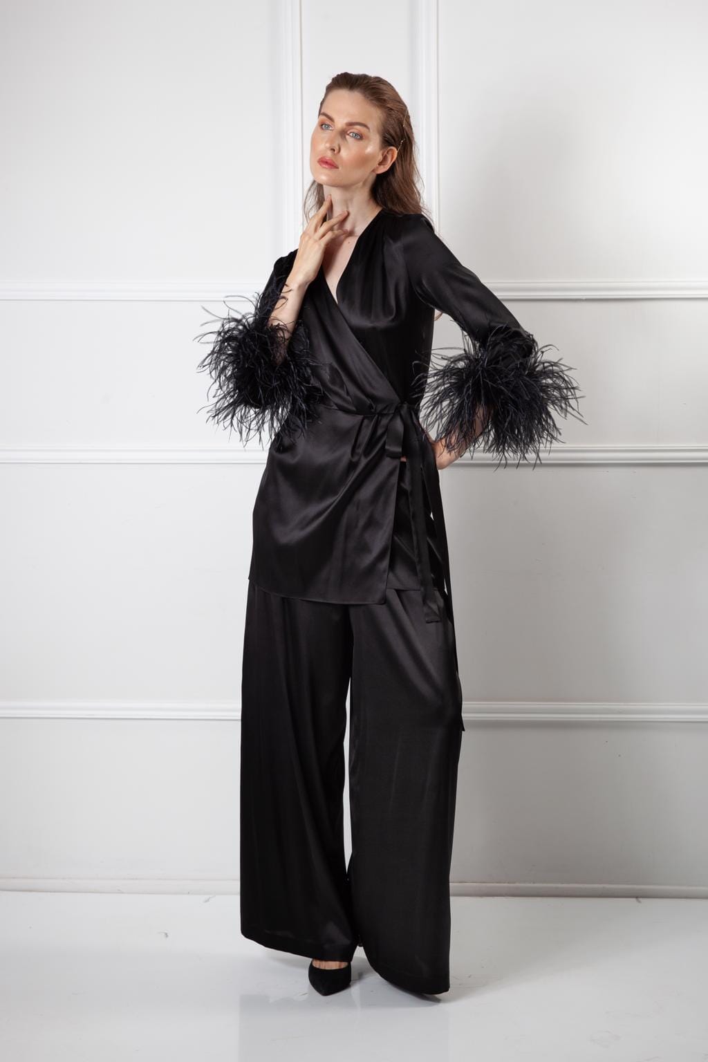  Stargazing Silk Kimono And Trousers Set Product Amoralle