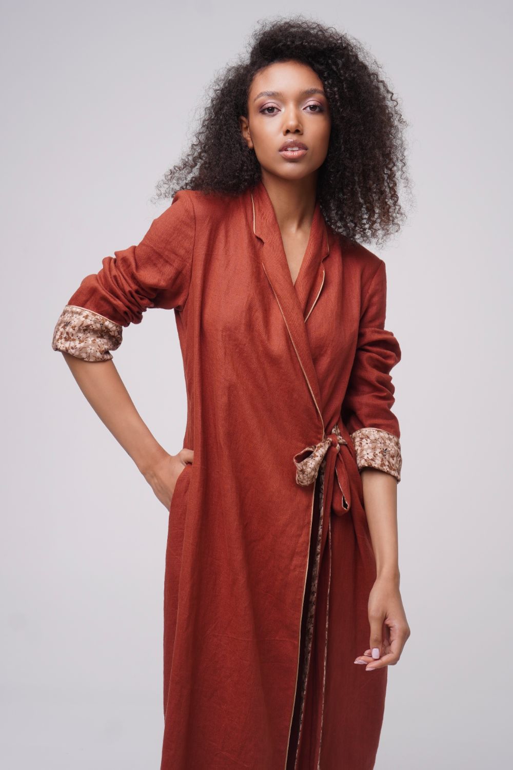  Sunshine Linen Wrap Dress Terracotta Product SIA Glamoralle