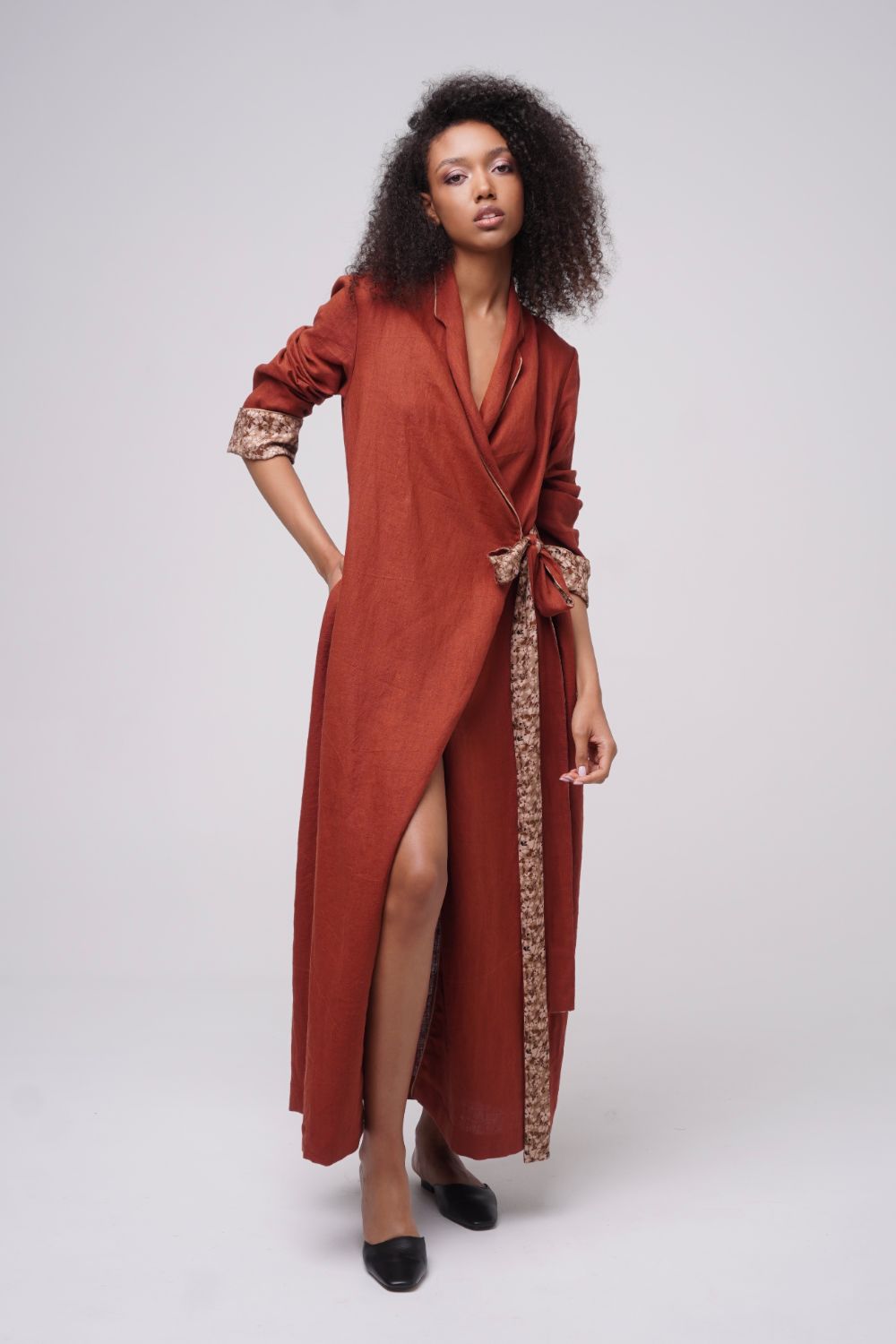  Sunshine Linen Wrap Dress Terracotta Product SIA Glamoralle