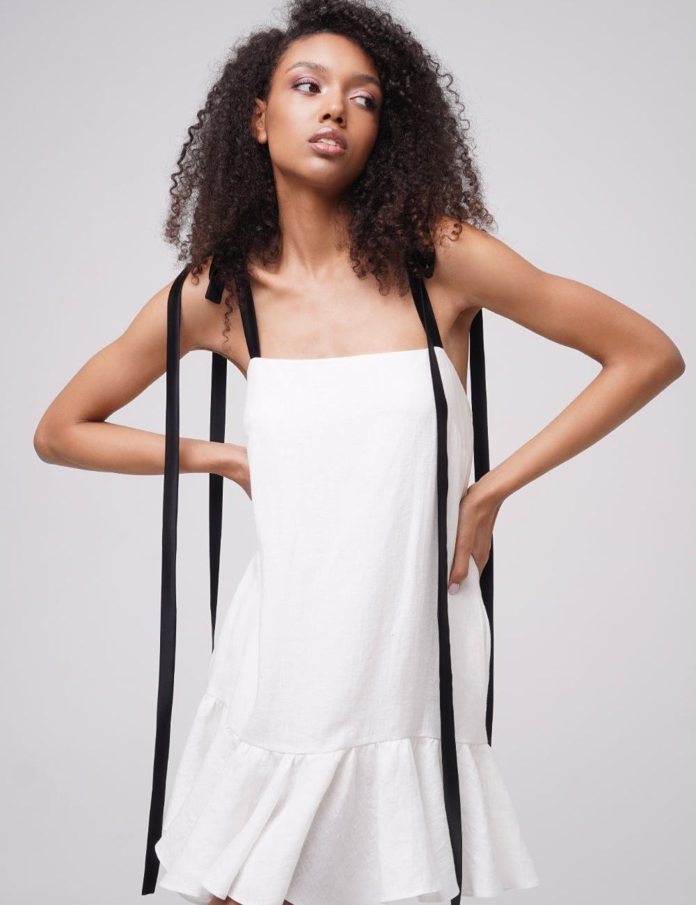  Sweetheart Summer Linen Dress White Product SIA Glamoralle