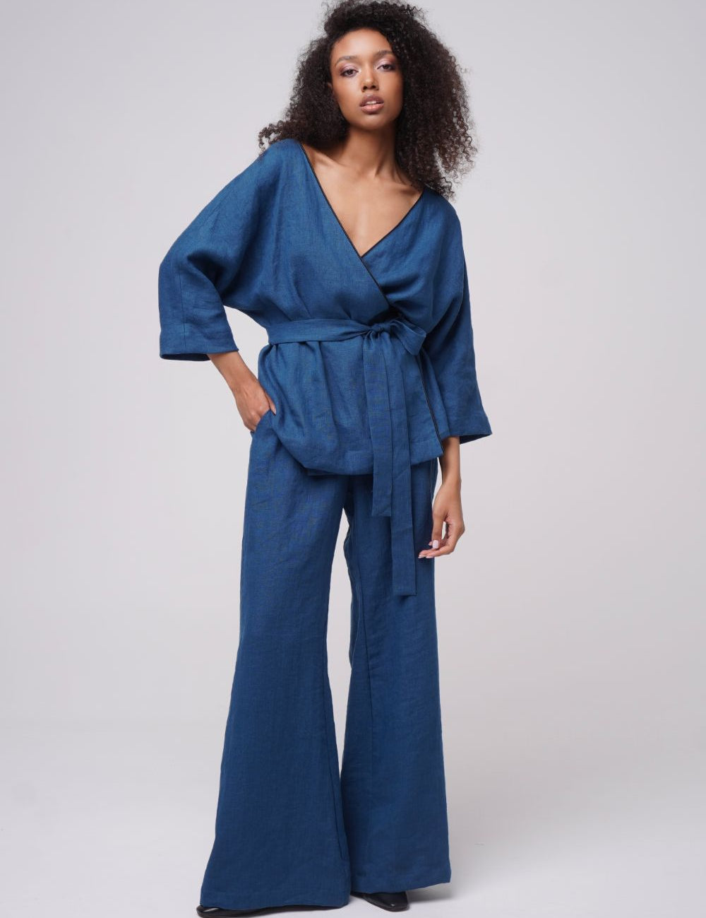  Tenderness Linen Wrap Set Dark Cyan Product SIA Glamoralle