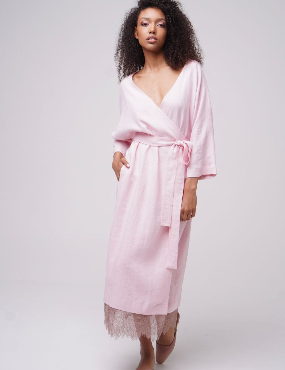  Tranquillitty Wrap Linen Dress Rose Product SIA Glamoralle