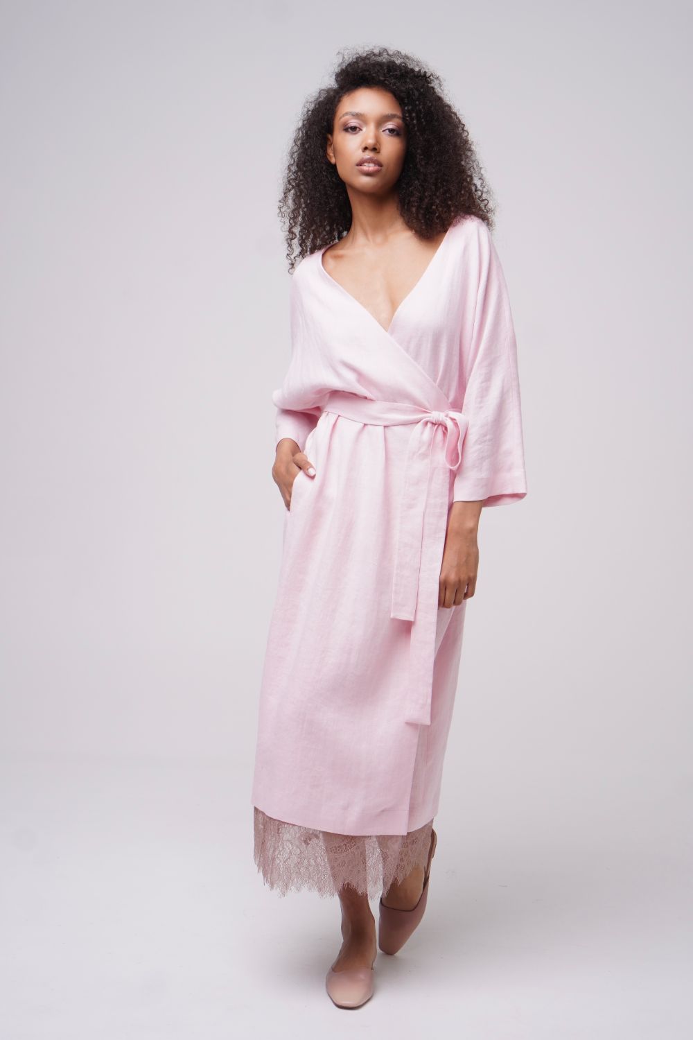  Tranquillitty Wrap Linen Dress Rose Product SIA Glamoralle